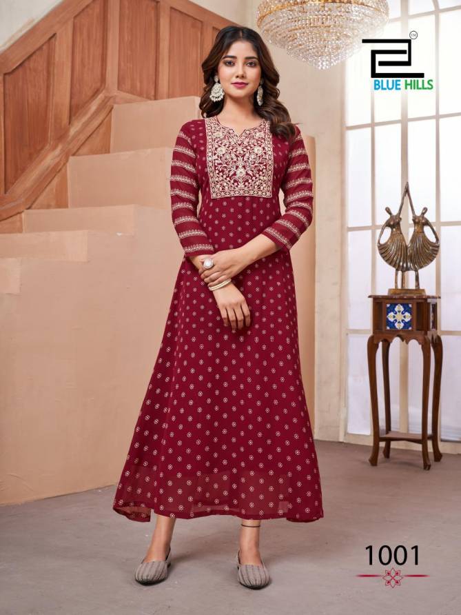 Lakme By Blue Hills Georgette Foil Printed Kurtis Wholesale Clothing Suppliers In India